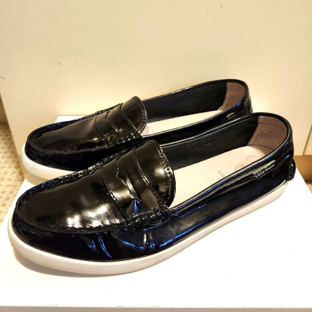COLE HAAN Grand OS Pinch "Maine" Patent Black Classic Penny Loafers Sz 9.5 $185